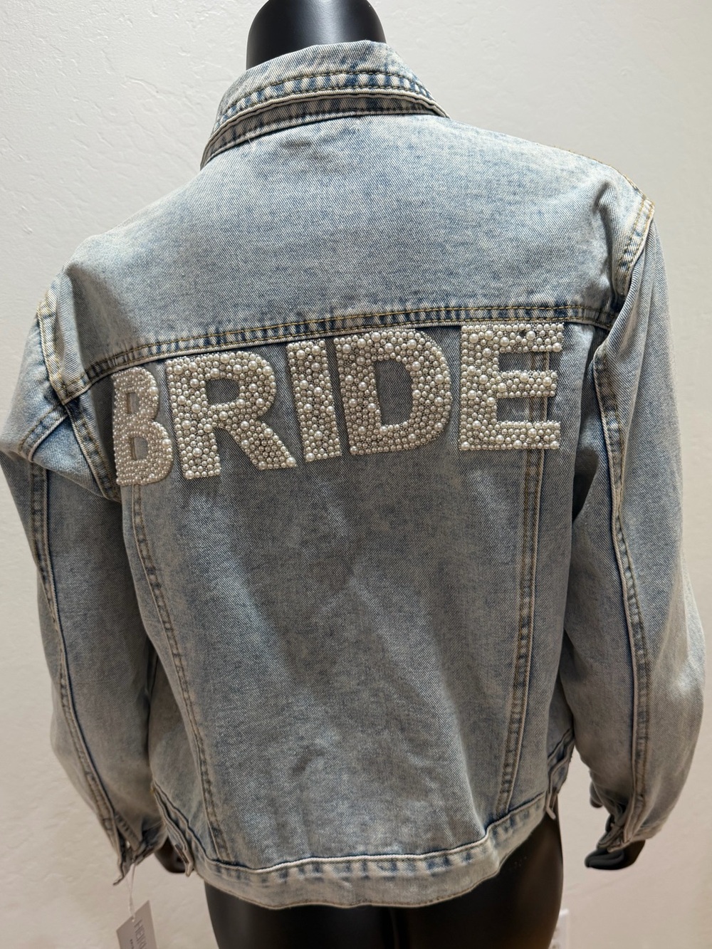 NWT Heirloom Bridal Bride Pearl Denim Jacket Size S